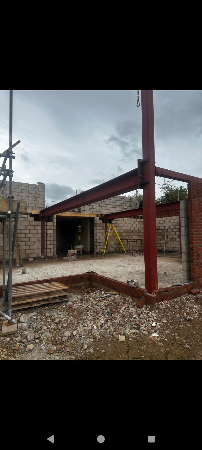 Structural steel frame during construction
